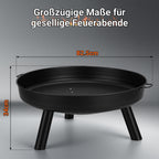 Cecaylie Feuerschale Ø75 cm mit Griffen oder Abdeckung Ø75,5 cm, Stahl, Schwarz