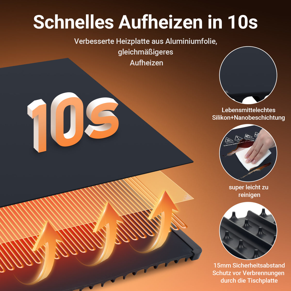 Elektrische Warmhalteplatte 240 W, 50–100 °C, faltbar mit Timer