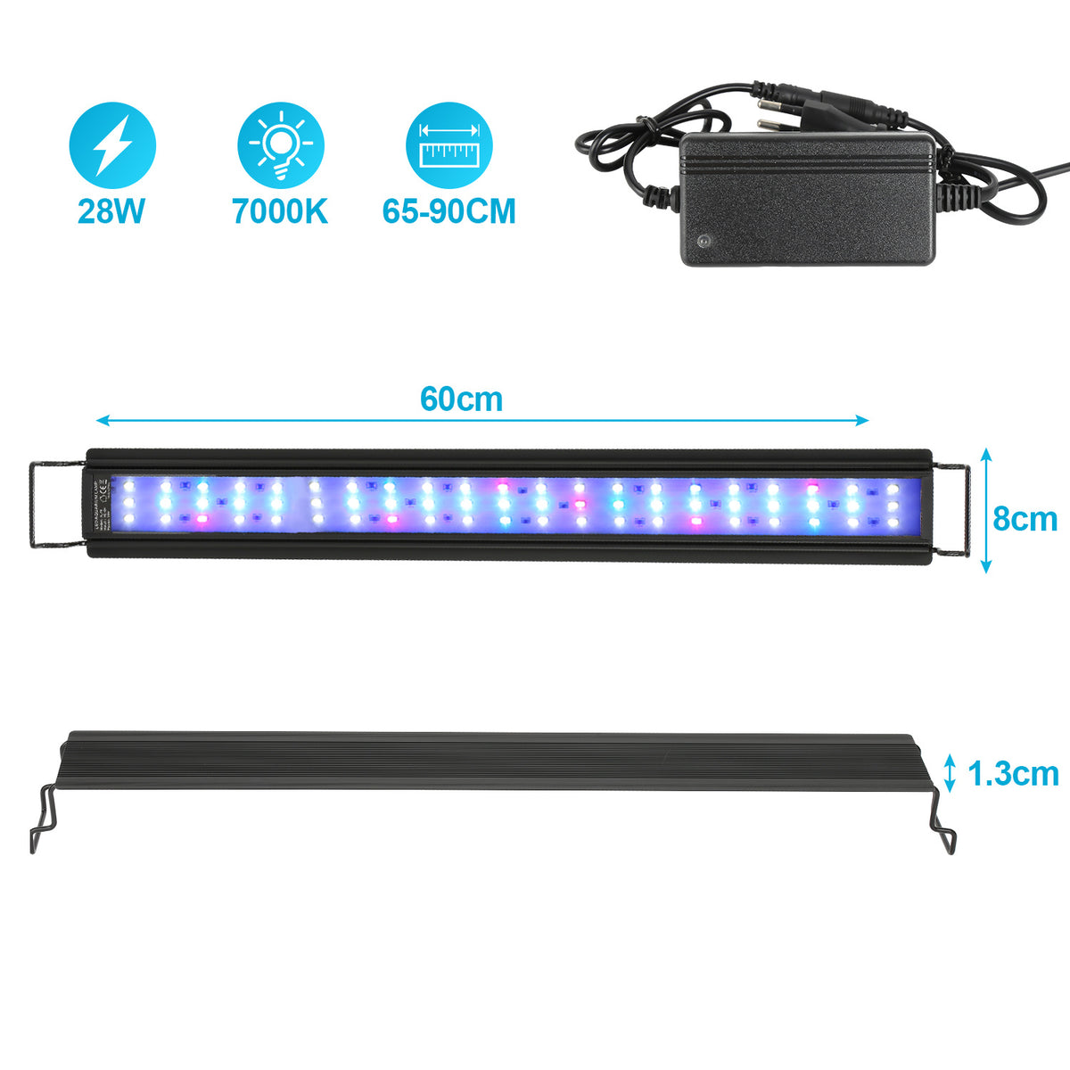 LED Aquariumbeleuchtung Vollspektrum mit Timer – 10–45 W, 30–130 cm
