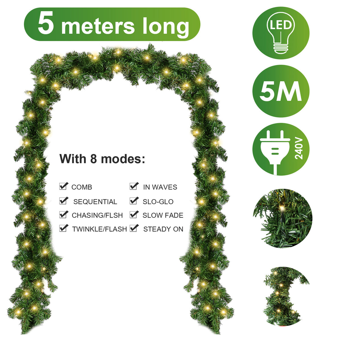 Cecaylie LED Weihnachtsgirlande 2,7 m / 5 m mit 50/100 LEDs