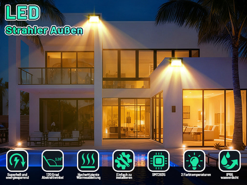 Cecaylie LED Fluter Außenstrahler 10–100W, IP66, 3000K/6000K, LED Flutlicht