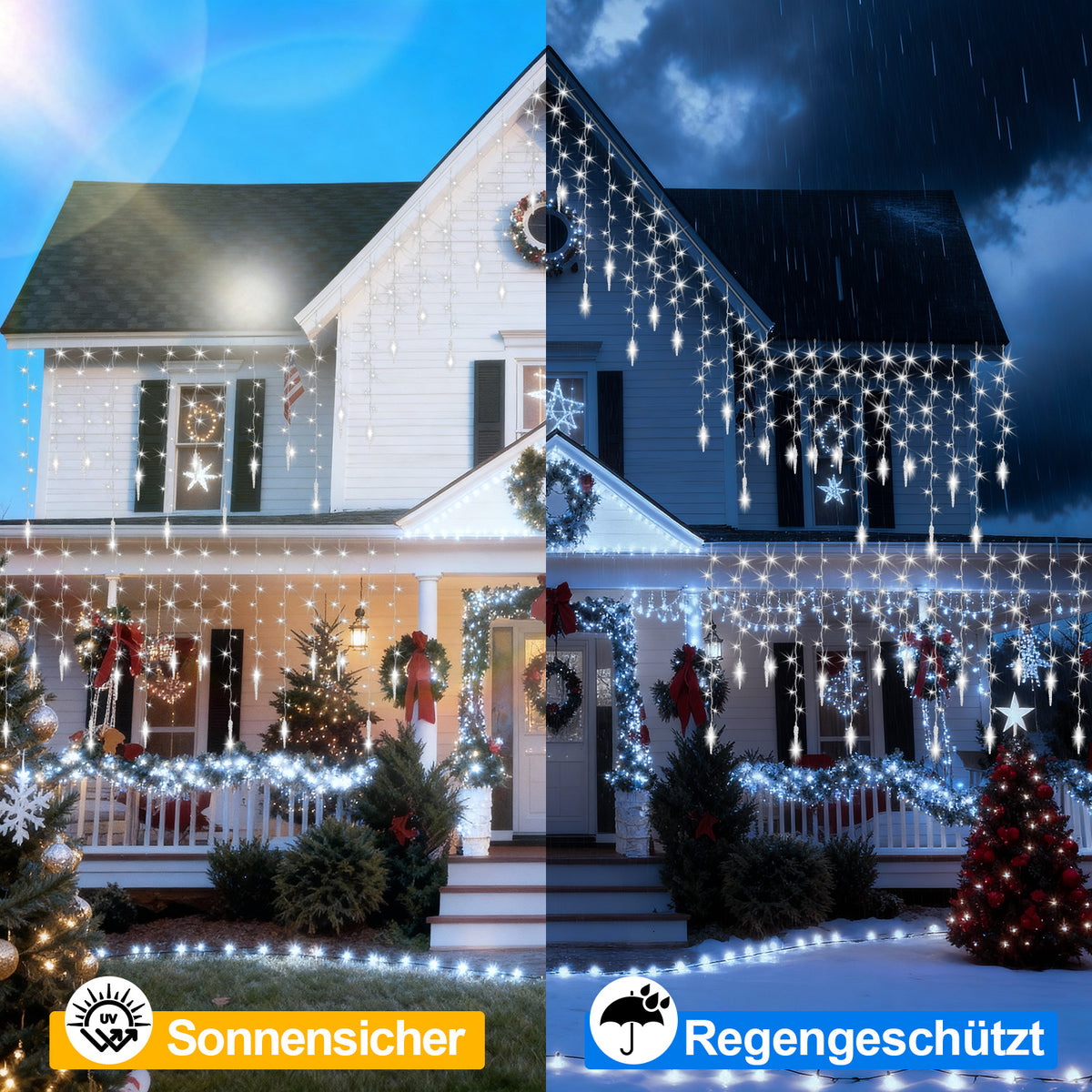 LED Eisregen Lichterkette – Weihnachtsbeleuchtung 5/10m mit 360/720 LEDs Warmweiß oder Kaltweiß für Innen und Außen