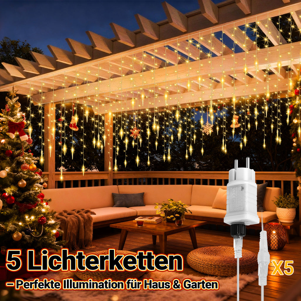LED Eisregen Lichterkette – Weihnachtsbeleuchtung 5/10m mit 360/720 LEDs Warmweiß oder Kaltweiß für Innen und Außen