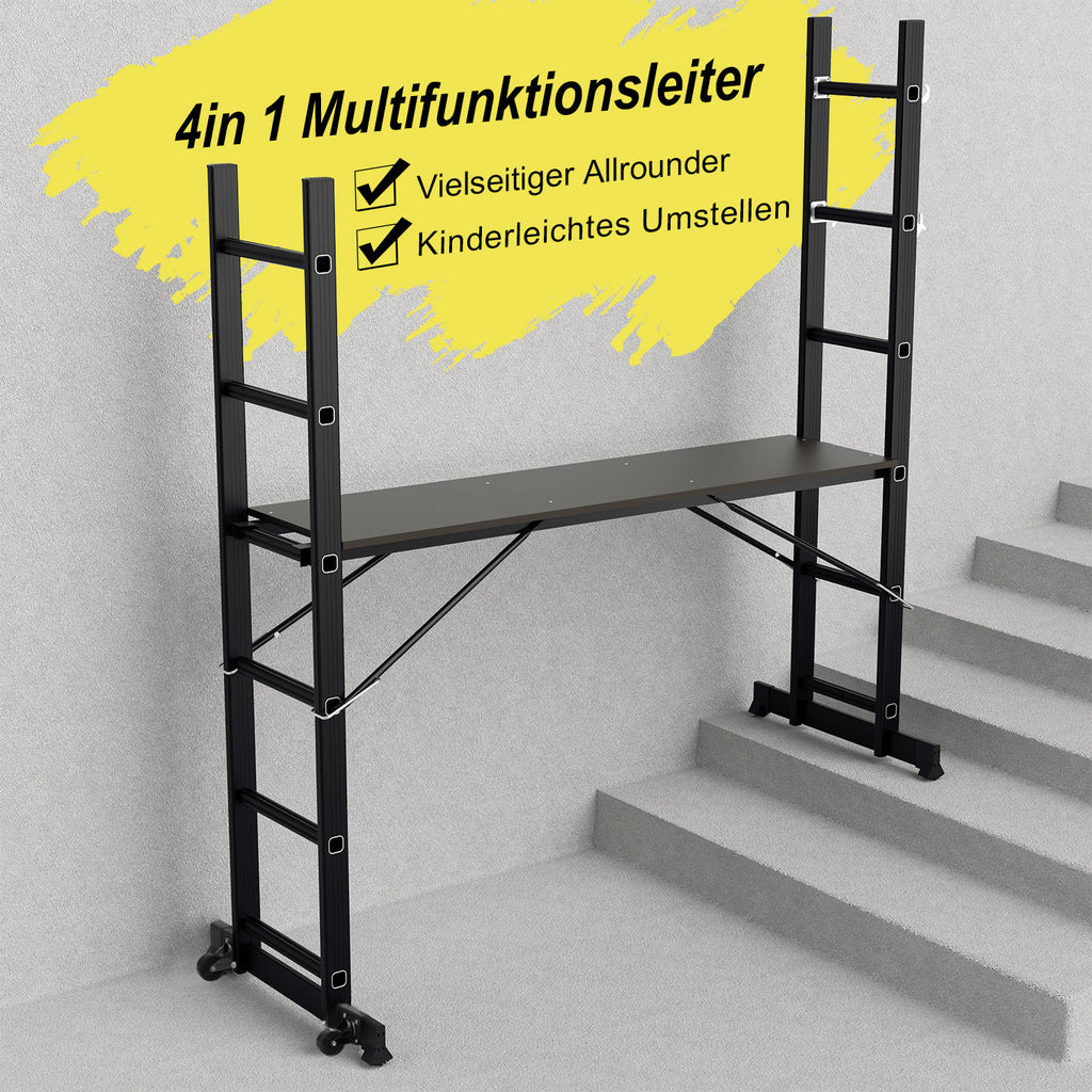 Cecaylie 4-in-1 Mehrzweckleiter 2×6 Sprossen mit Arbeitsplattform, Aluminium, 150 kg