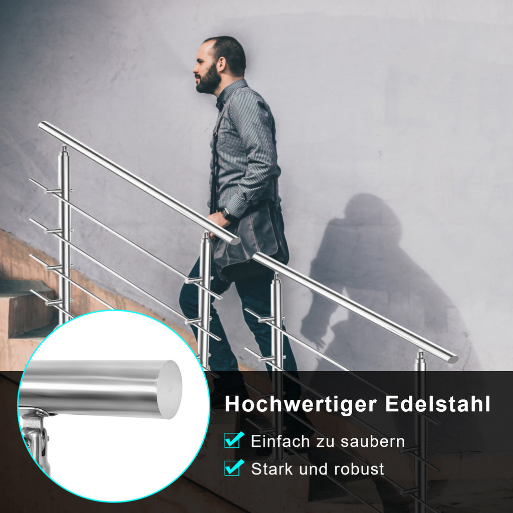 Cecaylie Edelstahl Treppengeländer 80–180 cm, Handlauf aus Edelstahl 201, verschiedene Querstreben
