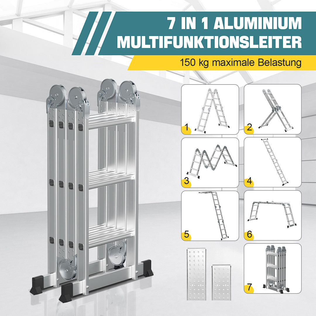Cecaylie Mehrzweckleiter Aluminium, 3,6–5,8 m, Gelenkleiter klappbar, 150 kg, mit Plattform