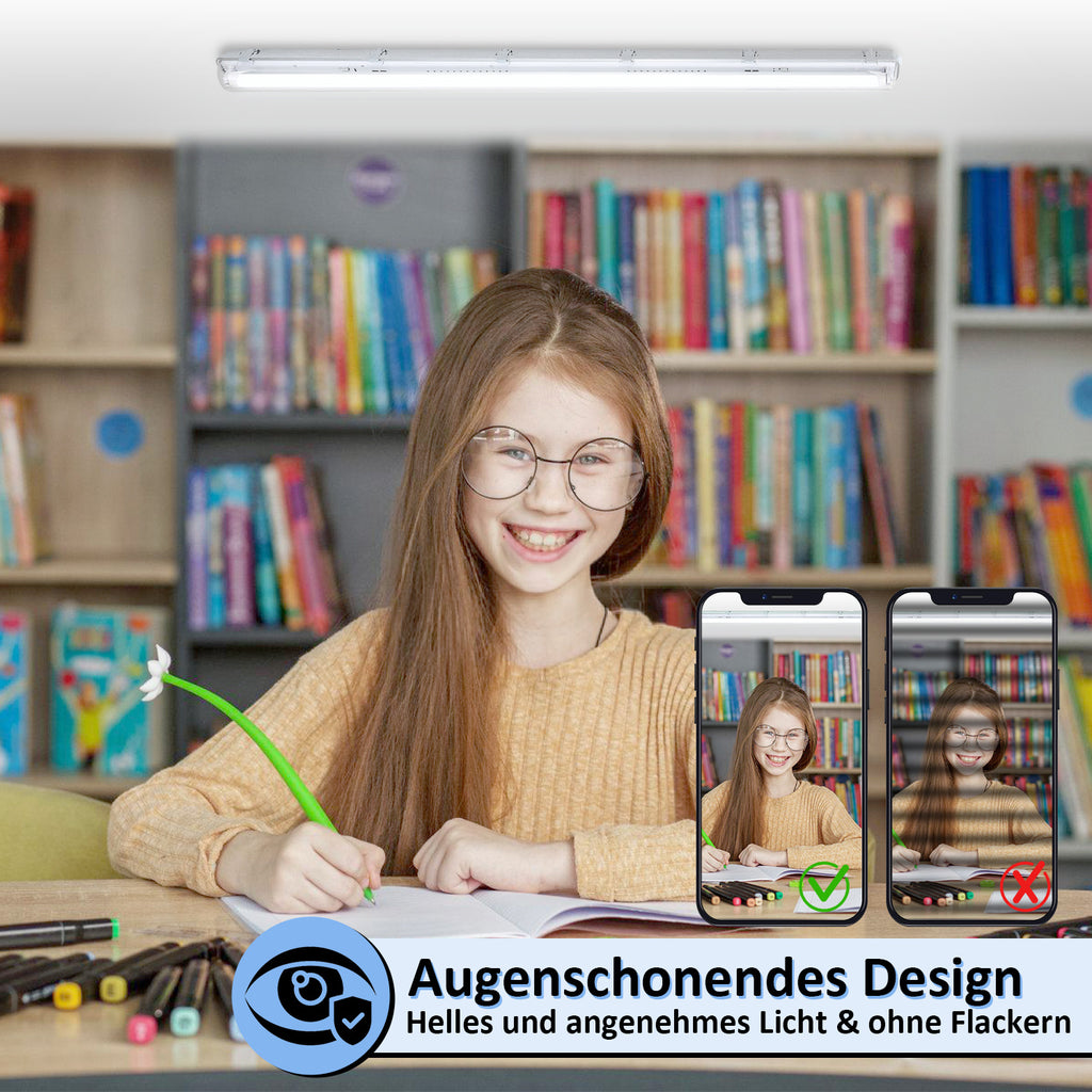 Cecaylie LED Feuchtraumleuchte IP65, 120/150 cm, Einrohr/Zweirohr