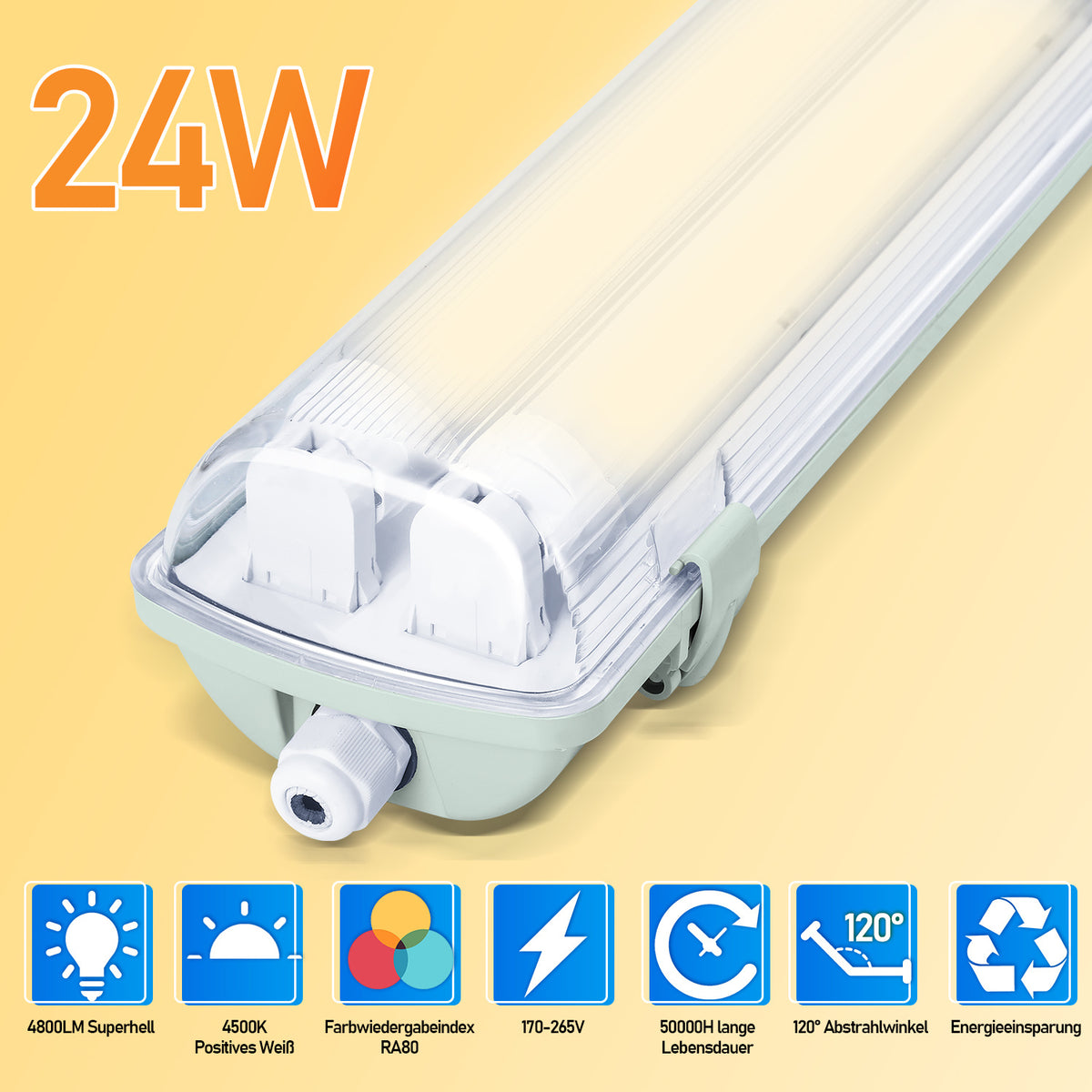 Cecaylie LED Feuchtraumleuchte IP65, 120/150 cm, Einrohr/Zweirohr