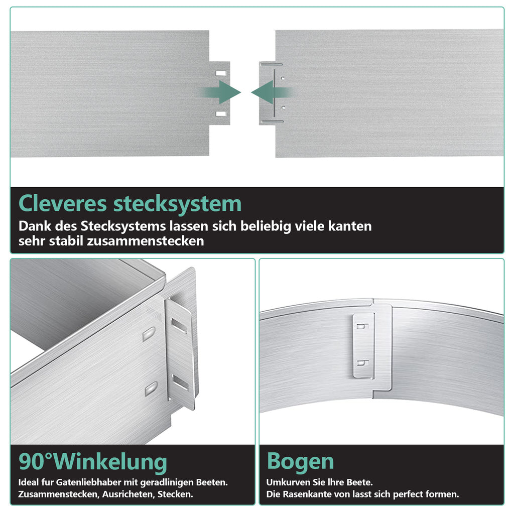 Rasenkante aus verzinktem Metall 15/18 cm hoch – 5–50 m, Silber oder Schwarz