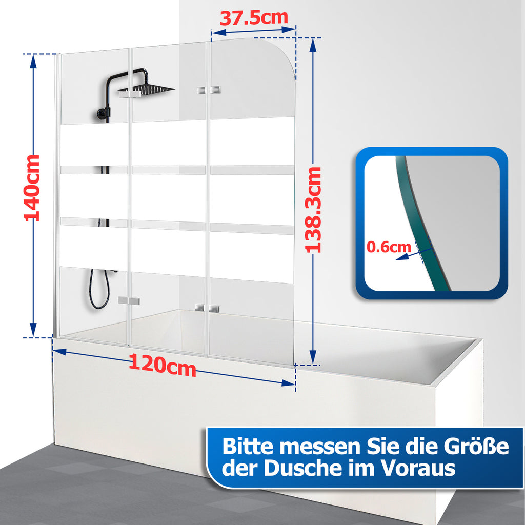 Cecaylie Badewannenaufsatz faltbar, 6 mm Sicherheitsglas, 100/120 × 140 cm, Nanobeschichtung