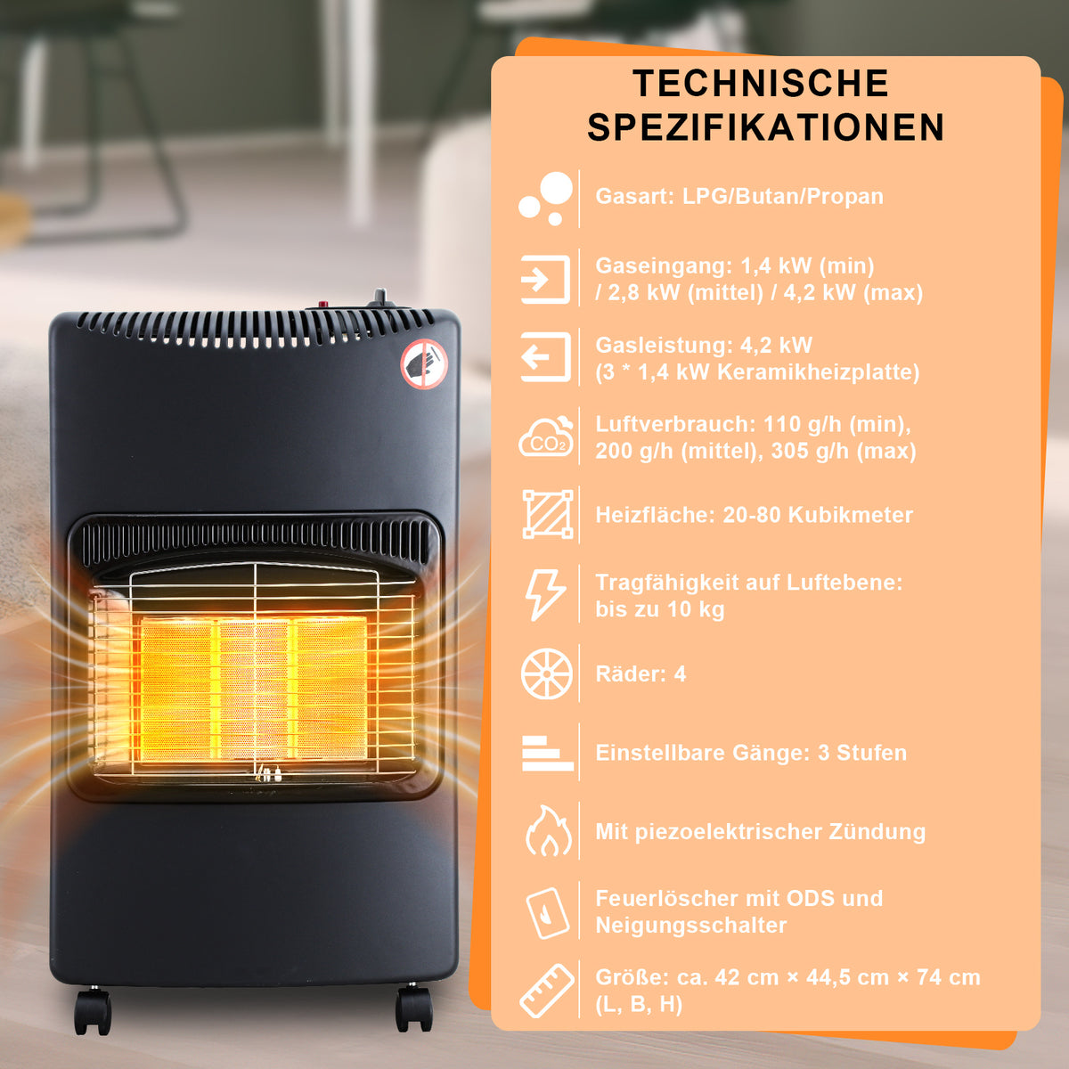 Infrarot Gasheizung 4200 W technische Daten