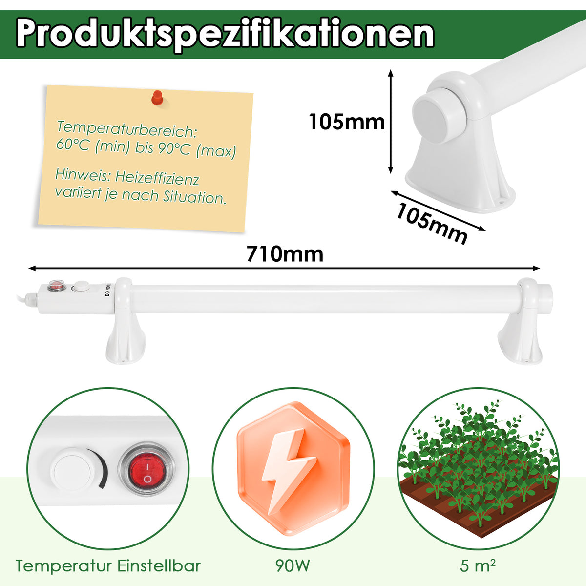 Gewächshausheizung 55W–240W mit digitalem Thermostat für Frostschutz