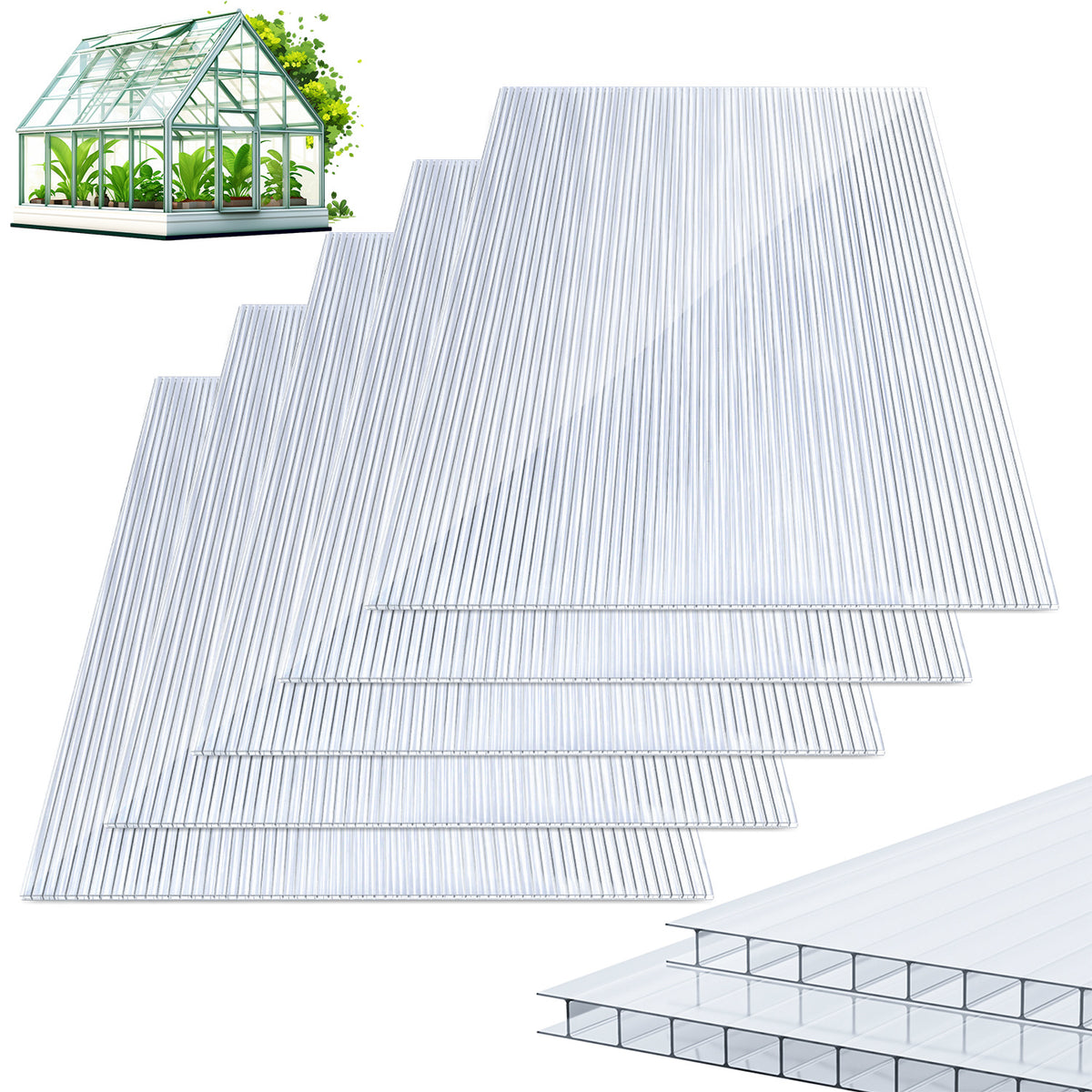 Polycarbonat Hohlkammerplatten 4/8 mm – 60,5 × 121 cm für Gewächshaus