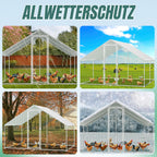 Cecaylie Hühnerauslauf mit Dach, 6–24 m², Stahlrahmen, Geflügelgehege mit Tür