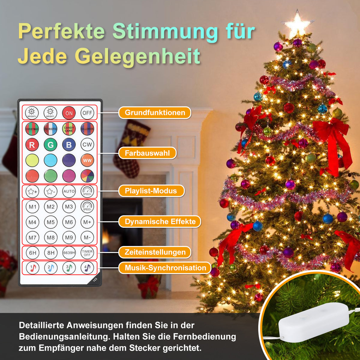 Cecaylie LED Lichterschlauch 20 m / 30 m mit Fernbedienung & Timer, 8 Lichtmodi