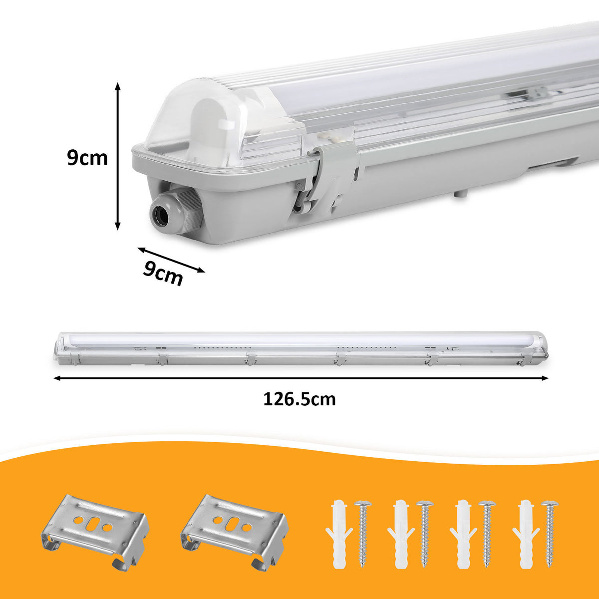 Cecaylie LED Feuchtraumleuchte IP65, 120/150 cm, Einrohr/Zweirohr