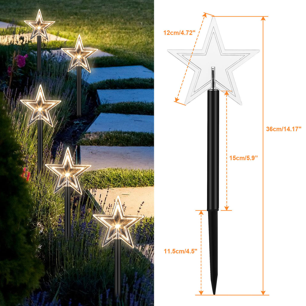 LED Weihnachtssterne Gartenstecker 5/10er-Set mit Timer, warmweiß