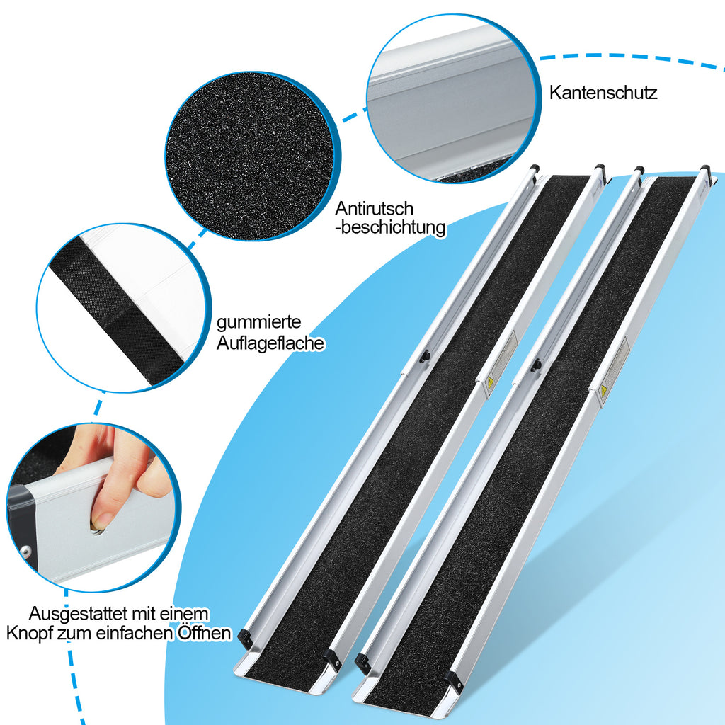 Cecaylie 2er Teleskop-Rollstuhlrampe aus Aluminium, 152/183/213 cm, bis 300 kg