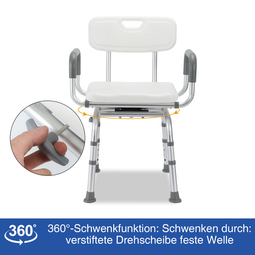 Duschstuhl mit 360 Grad drehbarer Sitzfläche