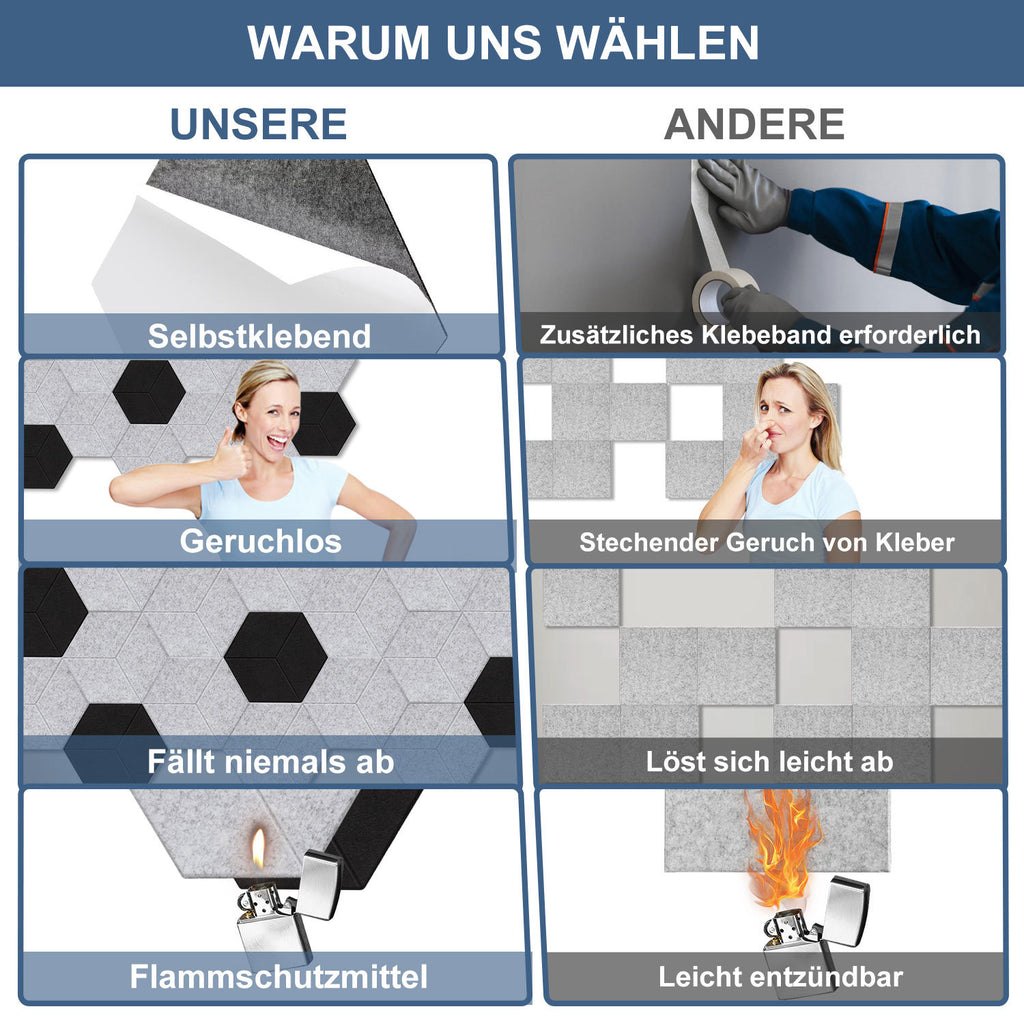 Selbstklebende Akustikplatten aus Polyester – 12/18 Stück