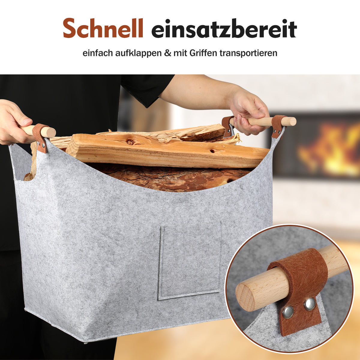 Filzkorb Kaminholz Wohnzimmer