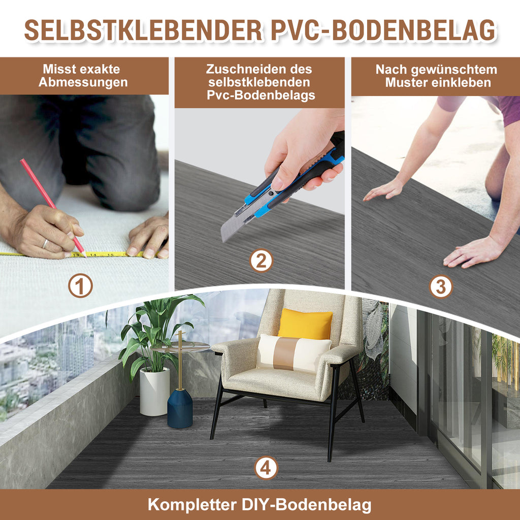 Cecaylie Selbstklebender Vinylboden in Holzoptik, 1–10 m², 1,5 mm