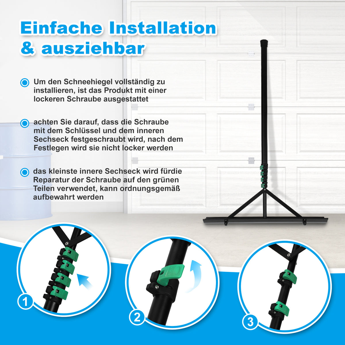 Cecaylie Dach-Schneeräumer mit Teleskopstiel 3,6/4,8 m, 70 cm Schneeräumer für Dächer
