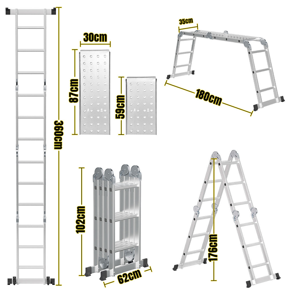 Cecaylie Mehrzweckleiter Aluminium, 3,6–5,8 m, Gelenkleiter klappbar, 150 kg, mit Plattform