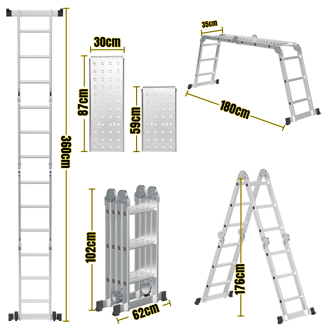 Cecaylie Mehrzweckleiter Aluminium, 3,6–5,8 m, Gelenkleiter klappbar, 150 kg, mit Plattform