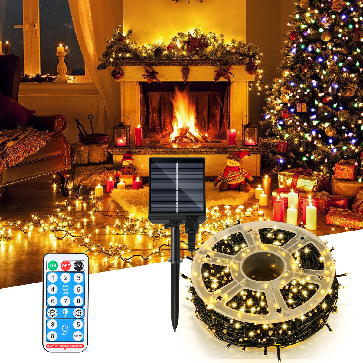 Solar LED Lichterkette 30–100 m mit 8 Modi & Fernbedienung