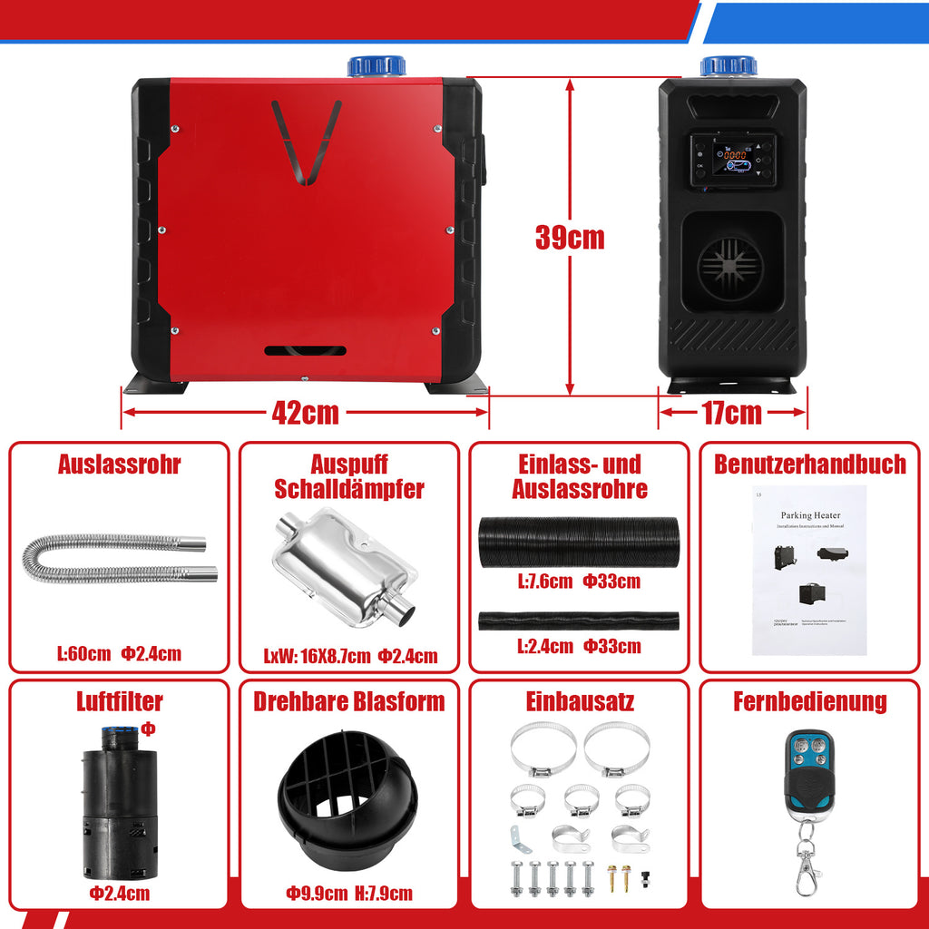 Diesel-Standheizung 8 kW 12–24 V mit Bluetooth, App, LCD & Fernbedienung