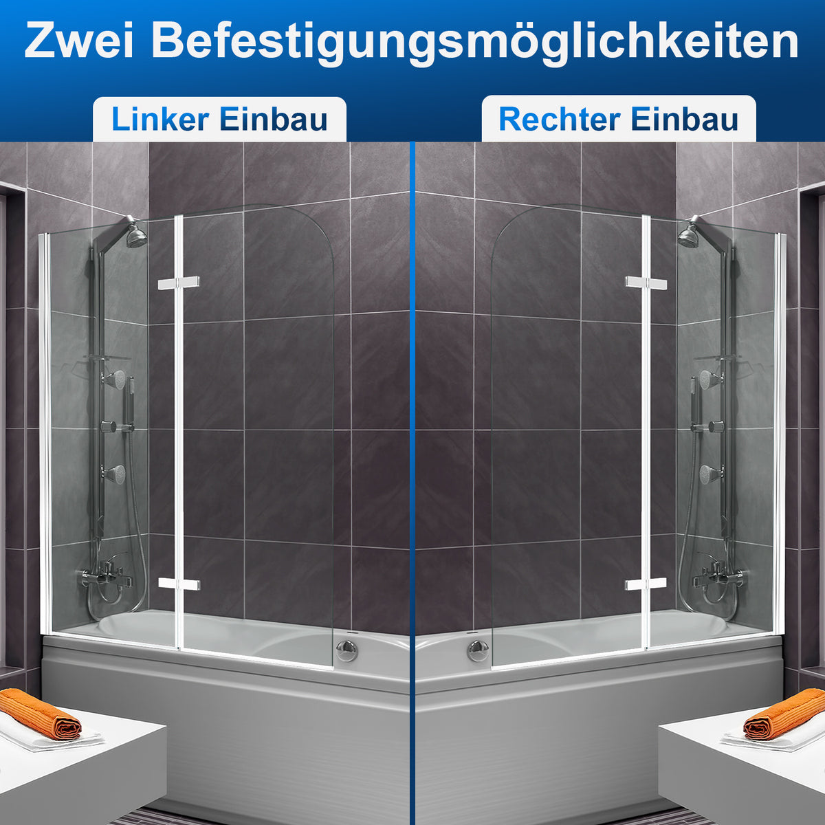 Cecaylie Badewannenaufsatz faltbar, 6 mm Sicherheitsglas, 100/120 × 140 cm, Nanobeschichtung