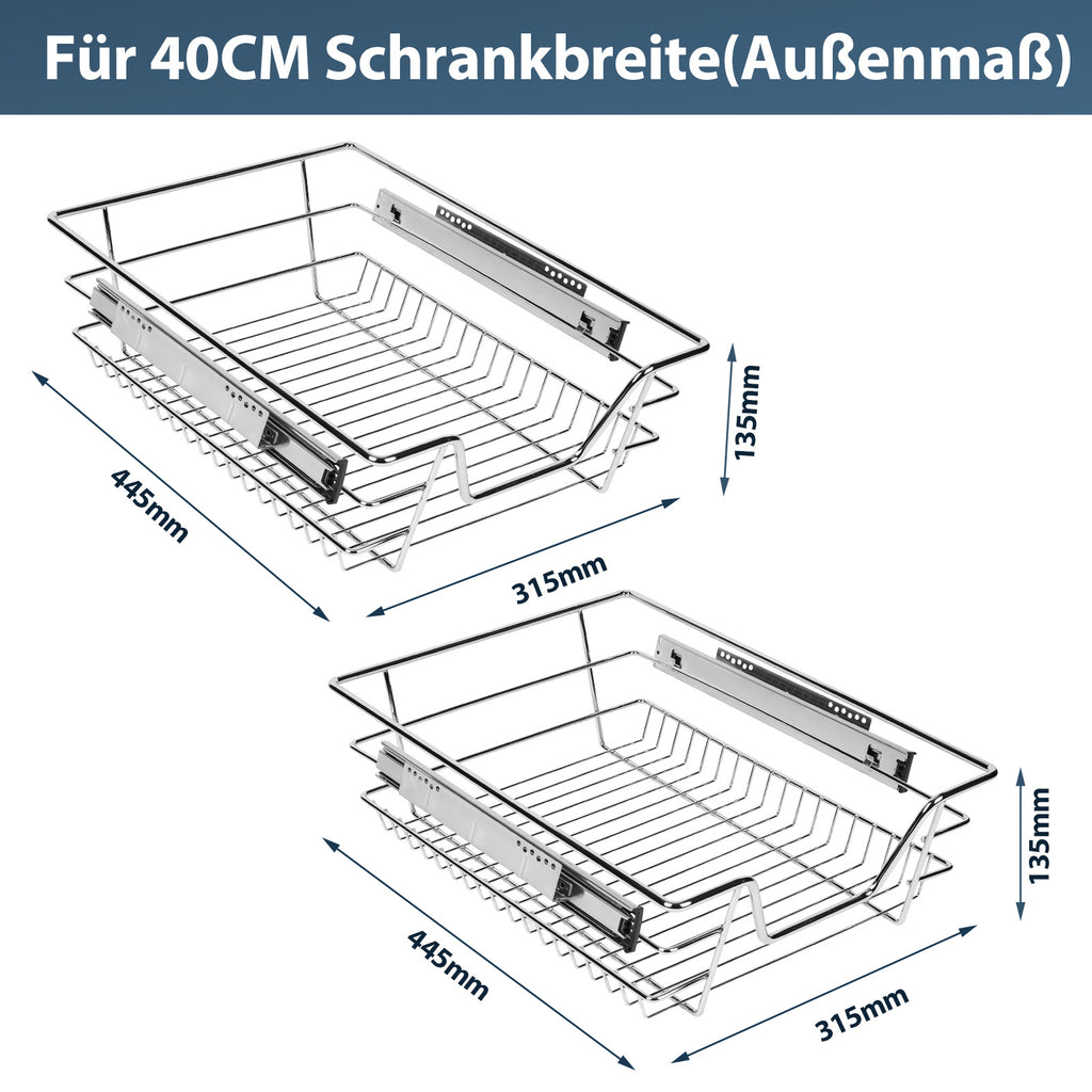 Ausziehbare Teleskopschublade für Küchenschrank 30–60 cm – 2/4/6er Set