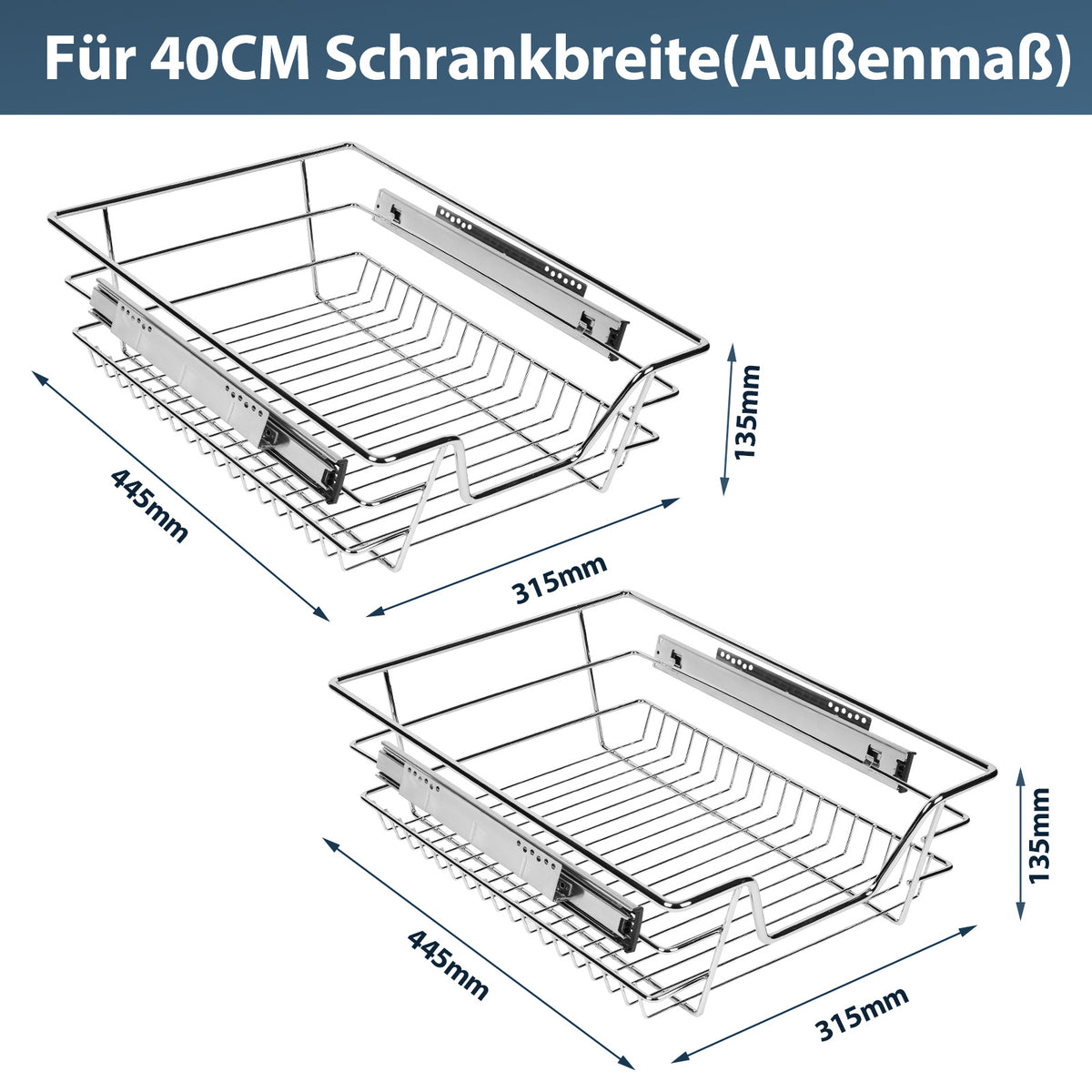Ausziehbare Teleskopschublade für Küchenschrank 30–60 cm – 2/4/6er Set