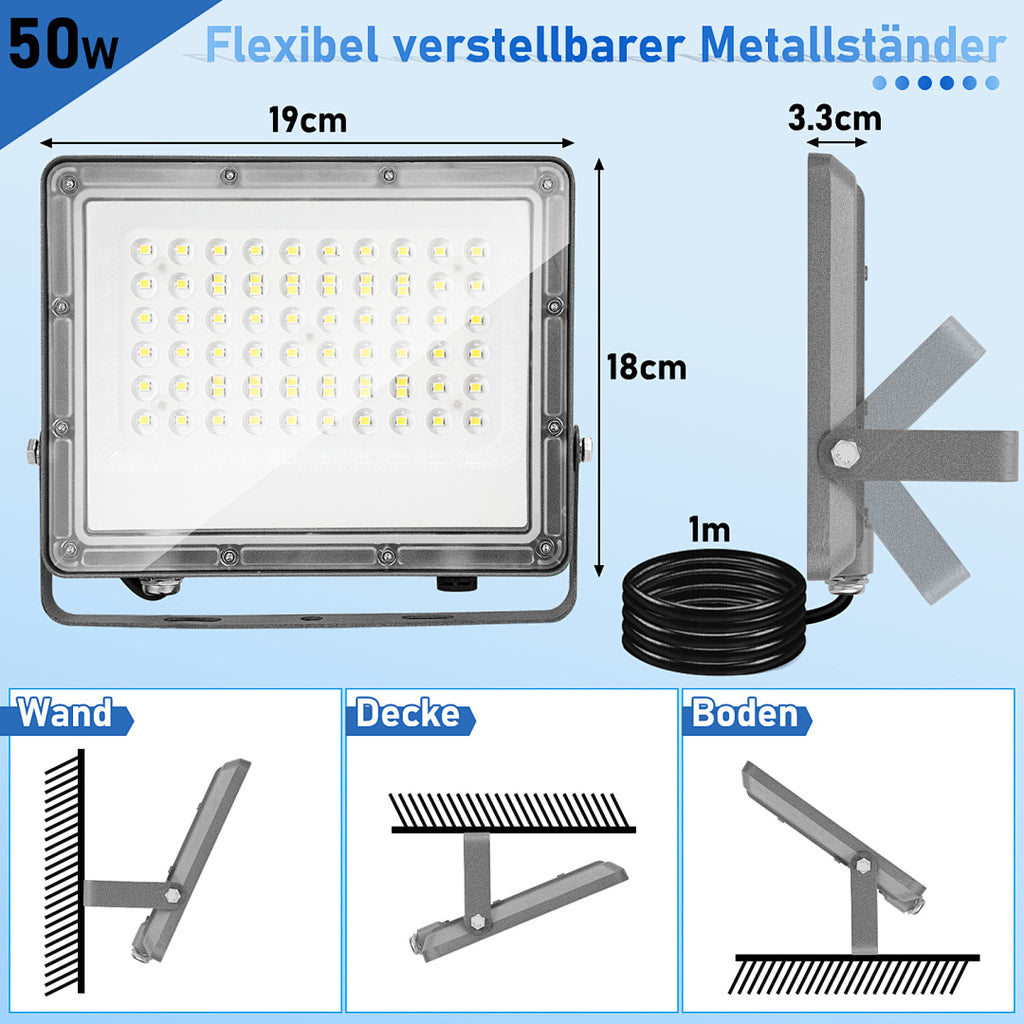 Cecaylie LED Fluter Außen 50–200W, IP65, 6000K Kaltweiß, LED Strahler 1–10 Stück