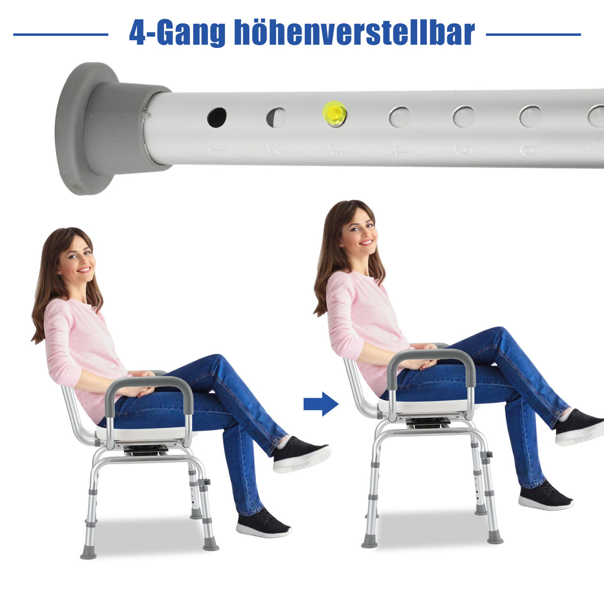 Duschstuhl 4-fach höhenverstellbar von 40 bis 48 cm