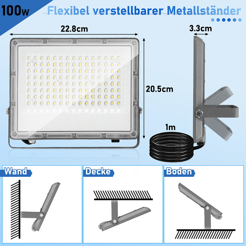 Cecaylie LED Fluter Außen 50–200W, IP65, 6000K Kaltweiß, LED Strahler 1–10 Stück