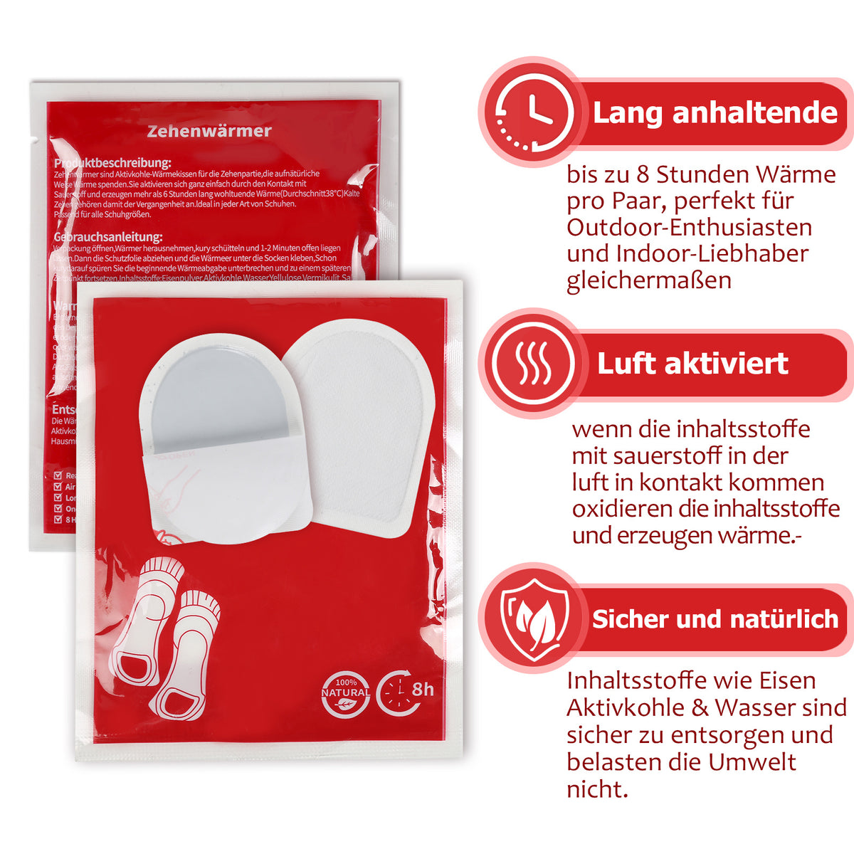 Fußwärmer 40 Paar mit über 8h Wärme für Schuhe & Zehen