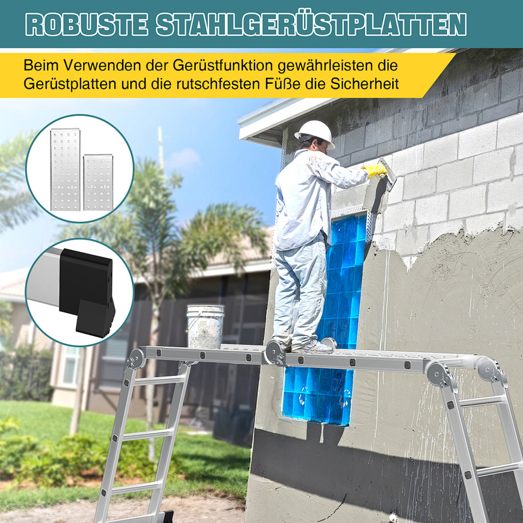 Cecaylie Mehrzweckleiter Aluminium, 3,6–5,8 m, Gelenkleiter klappbar, 150 kg, mit Plattform