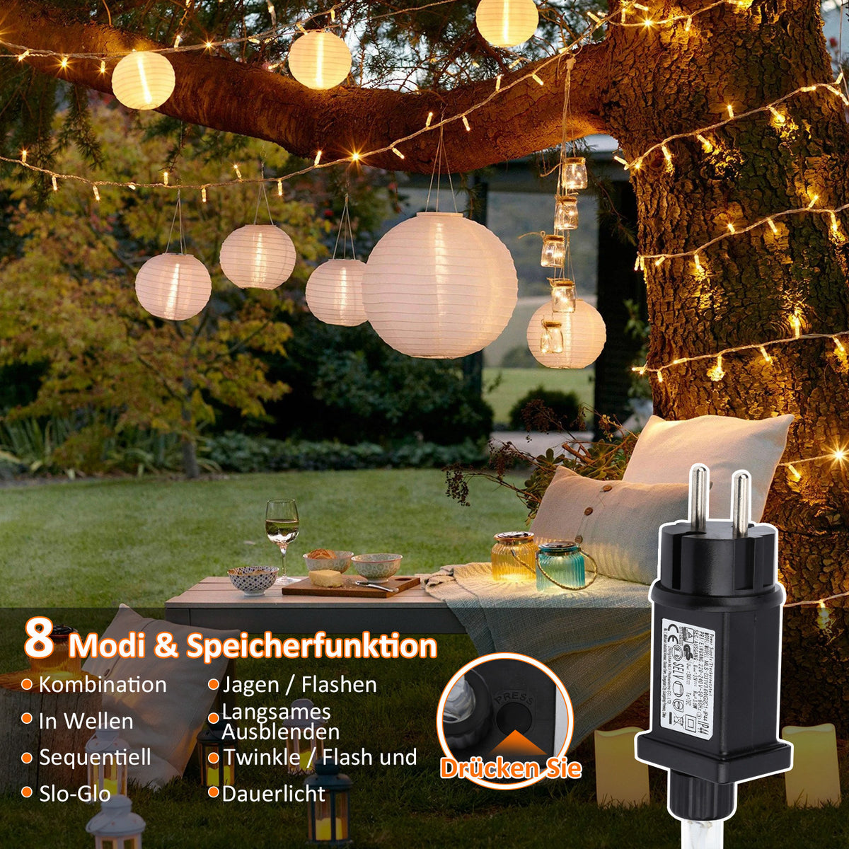 LED Lichterkette 10–200 m – 100–2000 LEDs, 8 Modi, Warmweiß/Kaltweiß/Bunt