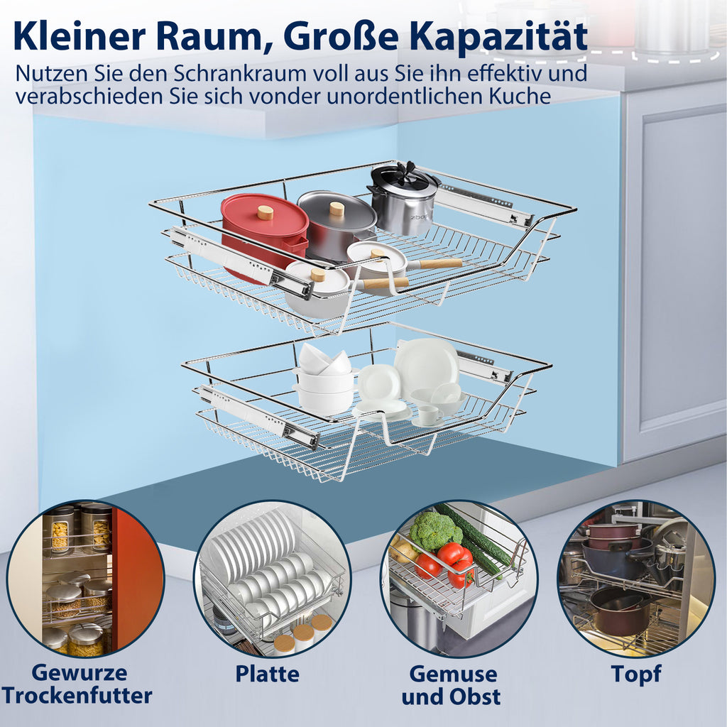 Ausziehbare Teleskopschublade für Küchenschrank 30–60 cm – 2/4/6er Set