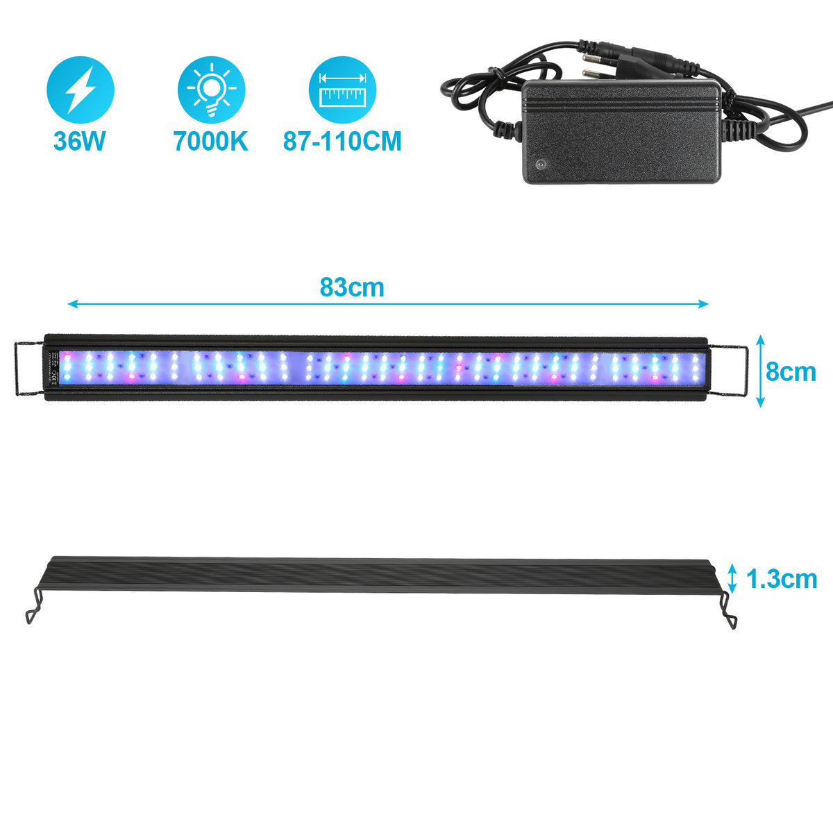 LED Aquariumbeleuchtung Vollspektrum mit Timer – 10–45 W, 30–130 cm