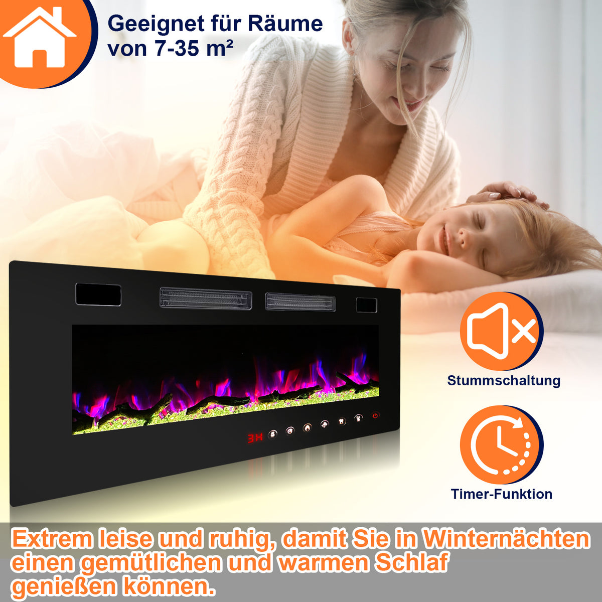Elektrokamin als Wand- oder Standkamin mit LED-Flamme, App & Fernbedienung