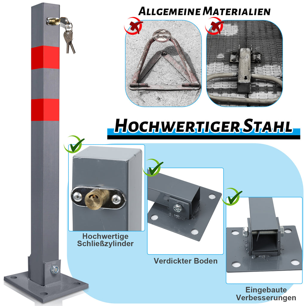 Klappbarer Absperrpfosten 65 cm mit Schloss – Parkplatzsperre aus Stahl