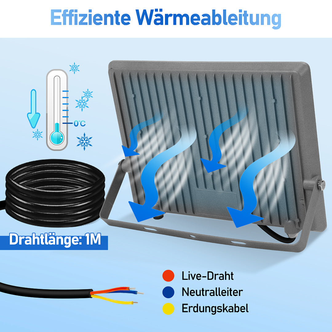 Cecaylie LED Fluter Außen 50–200W, IP65, 6000K Kaltweiß, LED Strahler 1–10 Stück
