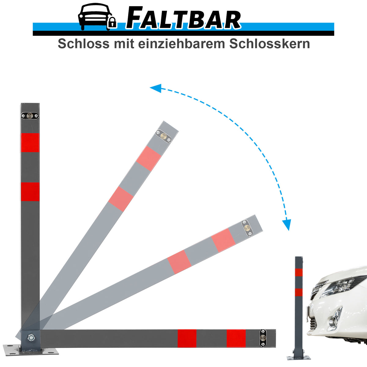 Klappbarer Absperrpfosten 65 cm mit Schloss – Parkplatzsperre aus Stahl