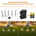 LED Weihnachtssterne Gartenstecker 5/10er-Set mit Timer, warmweiß