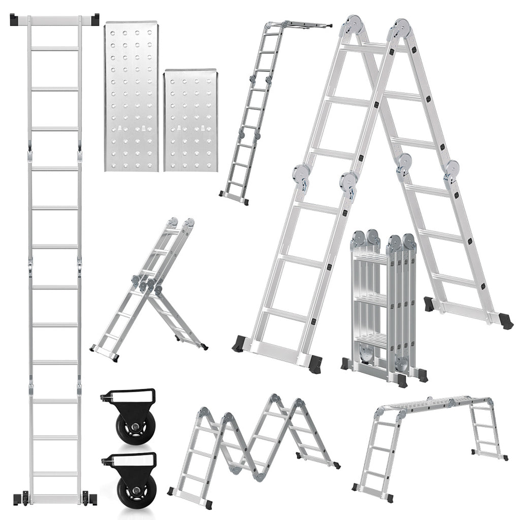Cecaylie Mehrzweckleiter Aluminium, 3,6–5,8 m, Gelenkleiter klappbar, 150 kg, mit Plattform