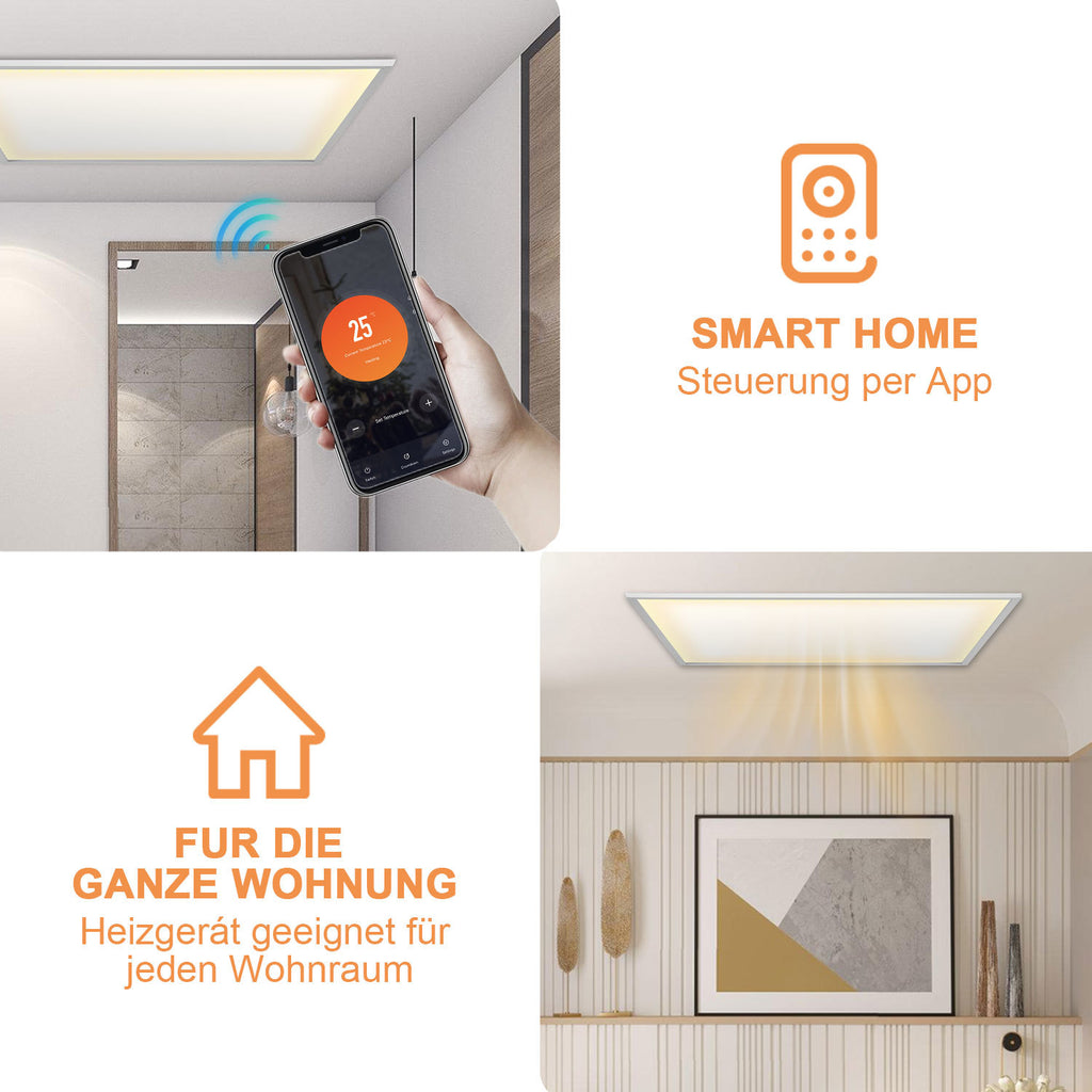 Infrarot-Deckenheizung 360W/770W mit LED-Licht, Thermostat & App