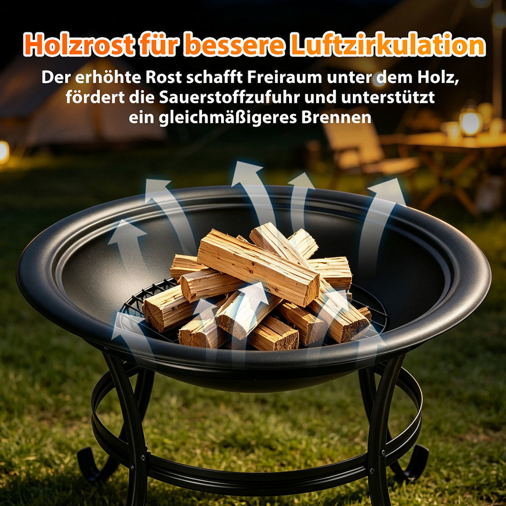 Cecaylie Feuerschale mit Grillrost und Funkenschutz Ø55 cm, Feuerstelle Garten Schwarz